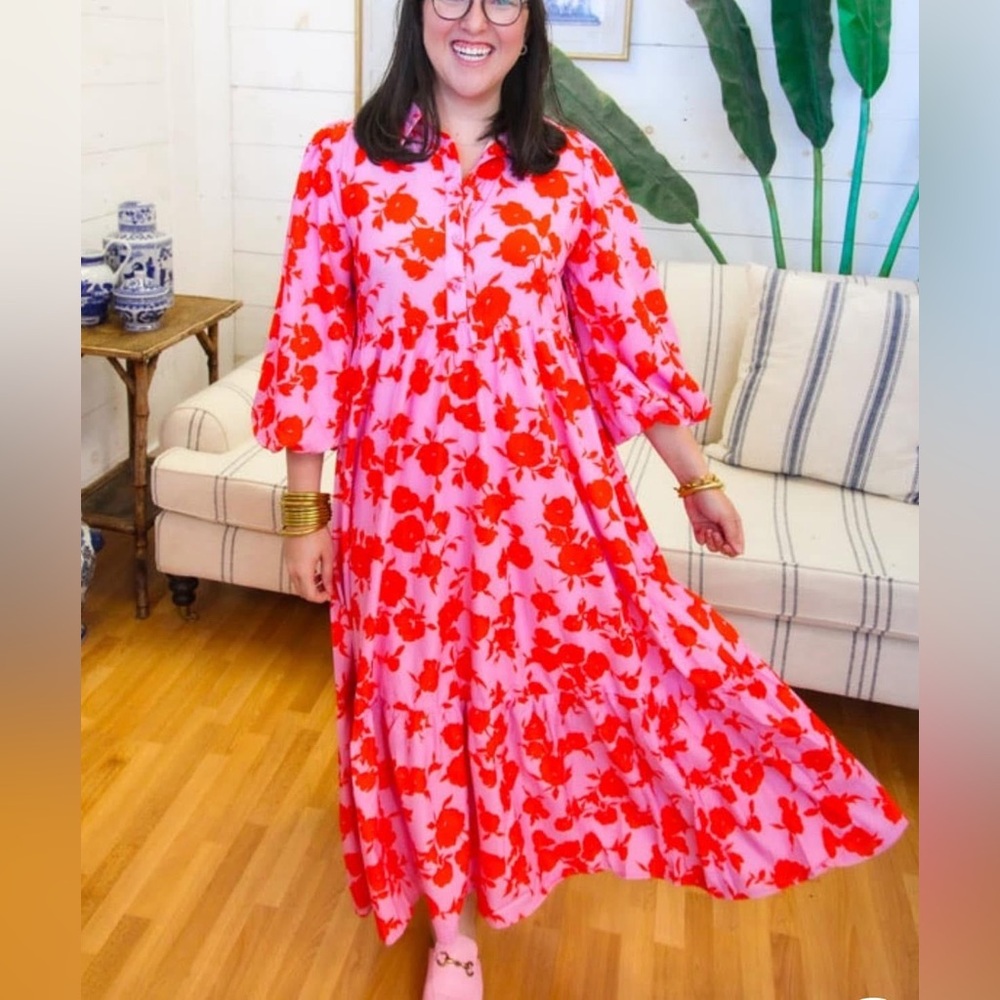 Floral Pink and Red Maxi Dress